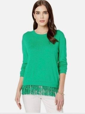 Lilly Pulitzer Bright Green Crewneck Sweater with Fringe Hem